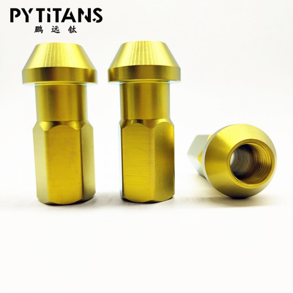 【廠家直銷】鈦合金汽車輪轂螺母 金色 彩虹色汽車螺母圖2